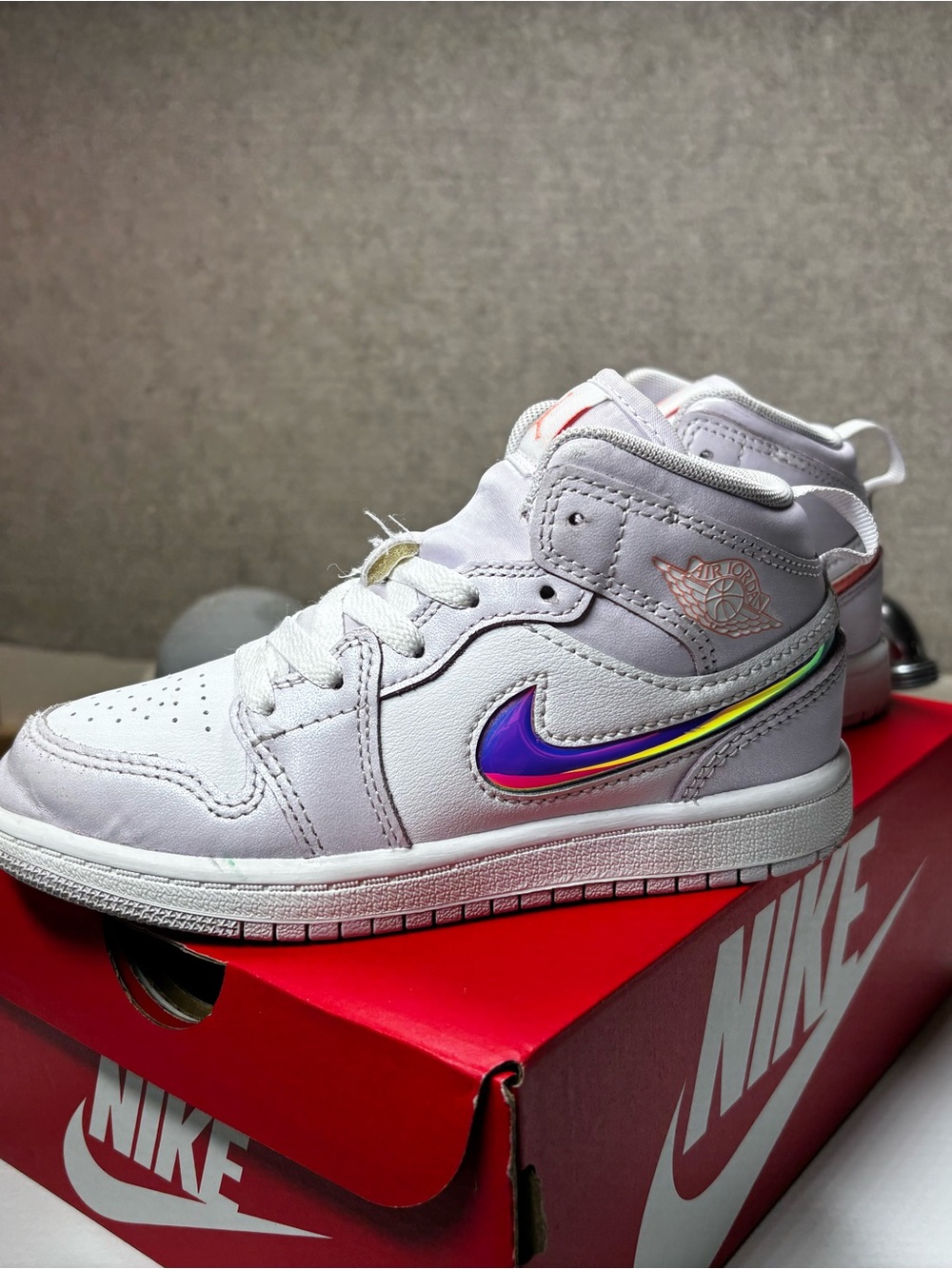 Jordan Kids White Sneakers with Purple Accent
